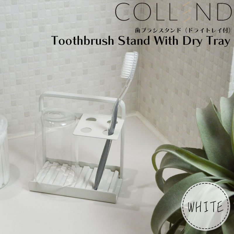 COLLEND(コレンド) 歯ブラシスタンド ドライトレイ付 ホワイト 歯ブラシ置き 歯ブラシ立て 歯みがき 洗面所 TS-WH