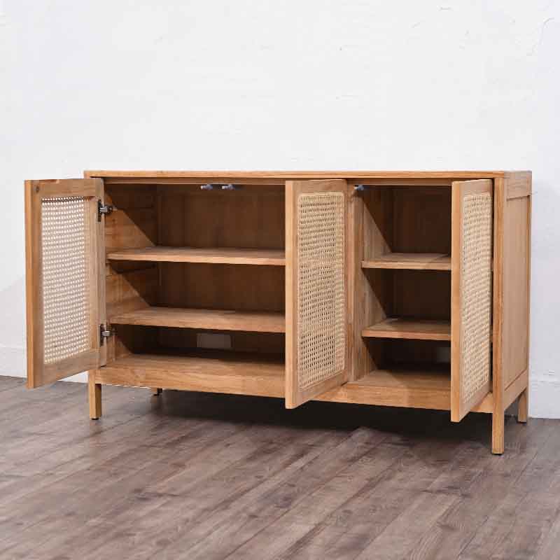 キャビネット　アジアン家具　チーク無垢材 籐 キャビネット ラタン×チーク無垢材 120センチ幅 アジアンテイスト