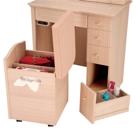 ドレッサー/鏡台 プリティカ24一面収納 チェア付 ナラ材 アンティーク