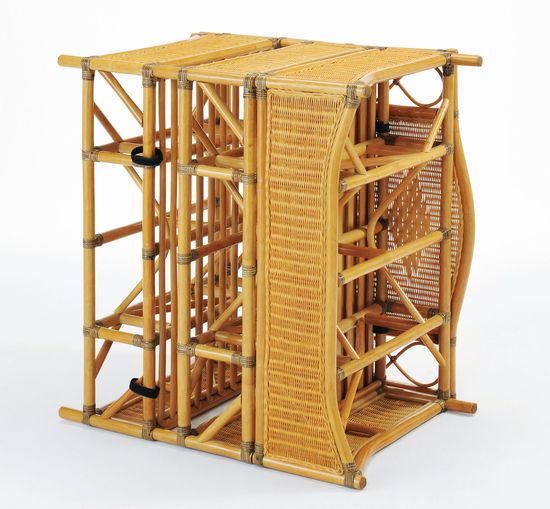 アジアン家具 籐(ラタン)すのこシングルベッド、ヘッドボード付