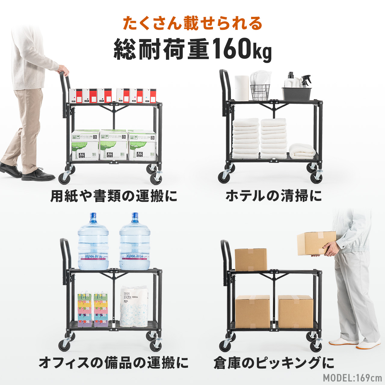 スチールワゴン 2段 ツールワゴン 折りたたみ...の詳細画像1