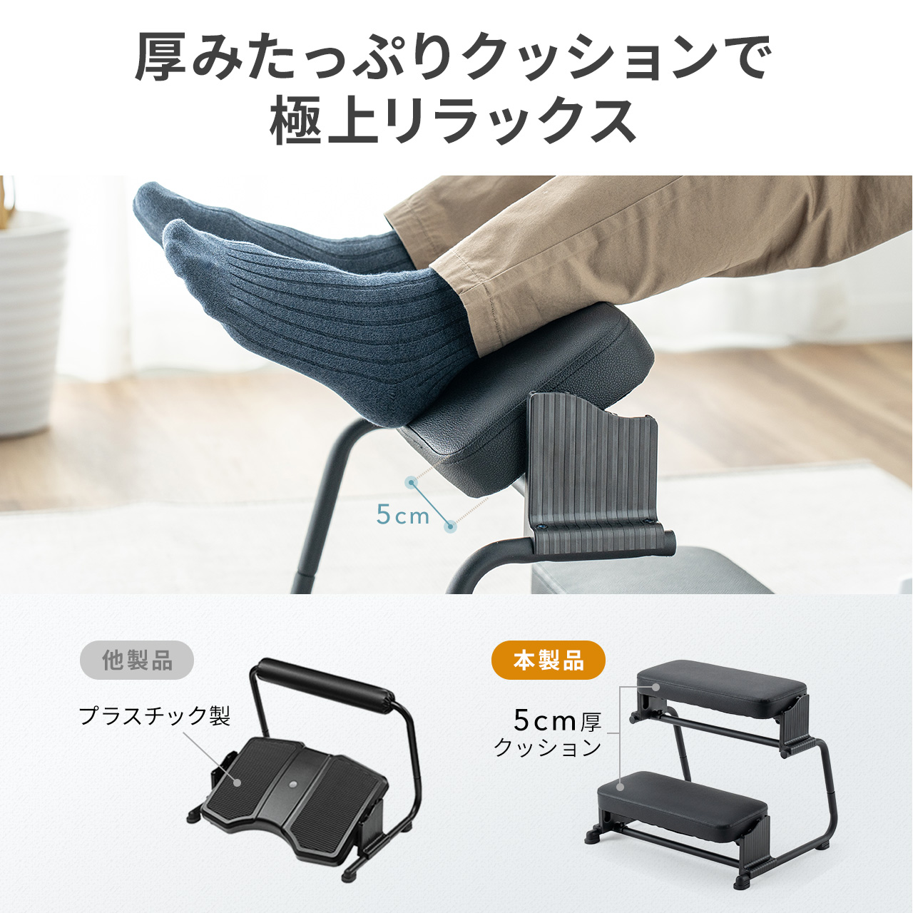 フットレスト 2段 オットマン デスク下 高さ調整 3段階 足置き台 3WAY 極厚クッション 角度調整 無段階 デスクワーク 快適 オフィス 机 足置き 足台 100-FR037 関連画像5