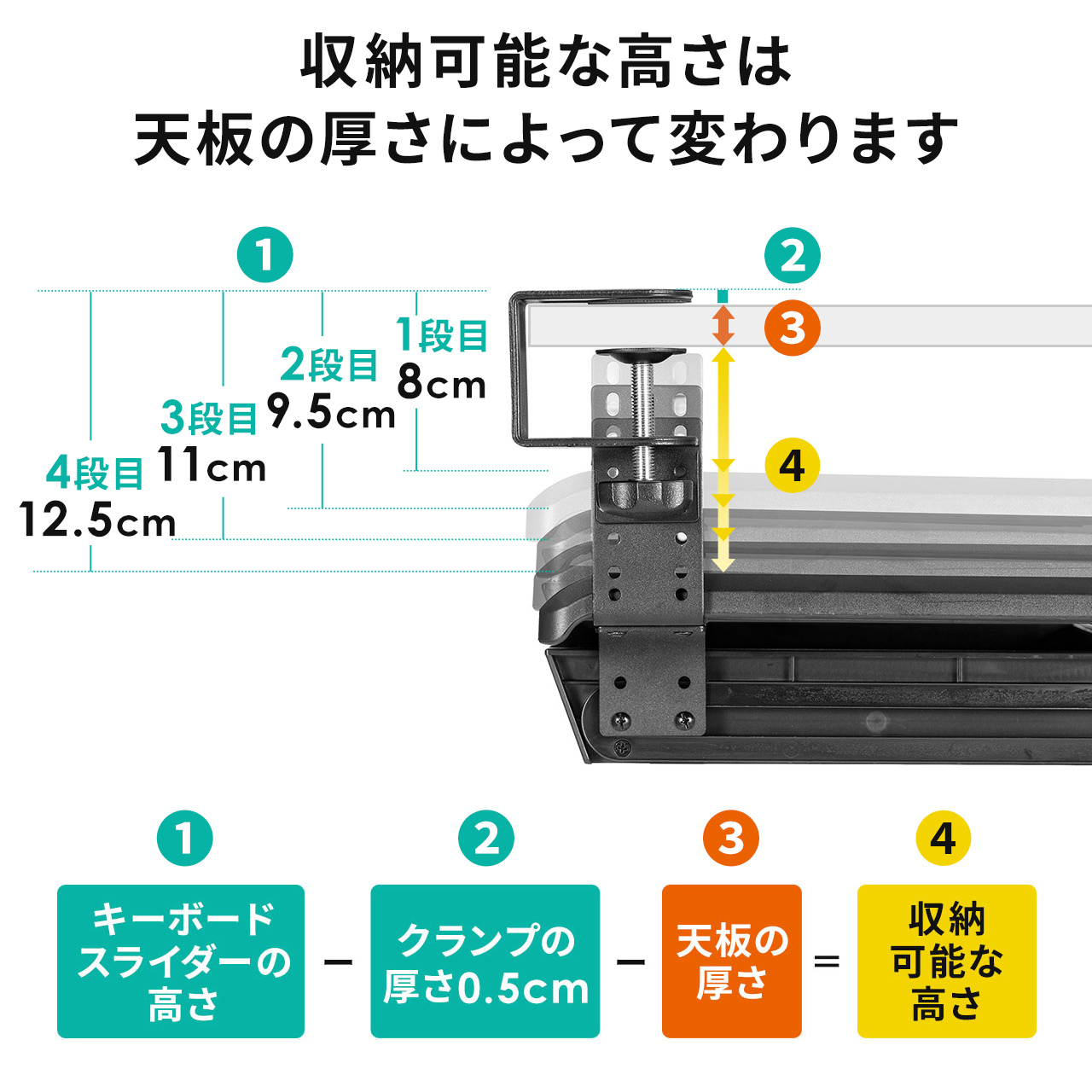 suptek キーボードトレイ 後付け テーブル拡張 引き出し クランプ式