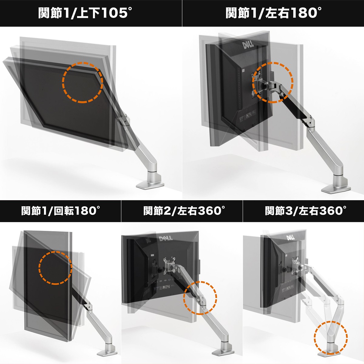 モニターアーム 高耐荷重 ディスプレイアーム ガス圧 ガススプリング 8〜20kg 水平 3関節 上下 高さ 調節 アーム ガスショック ゲーミング 1画面 100-LA050｜sanwadirect｜08