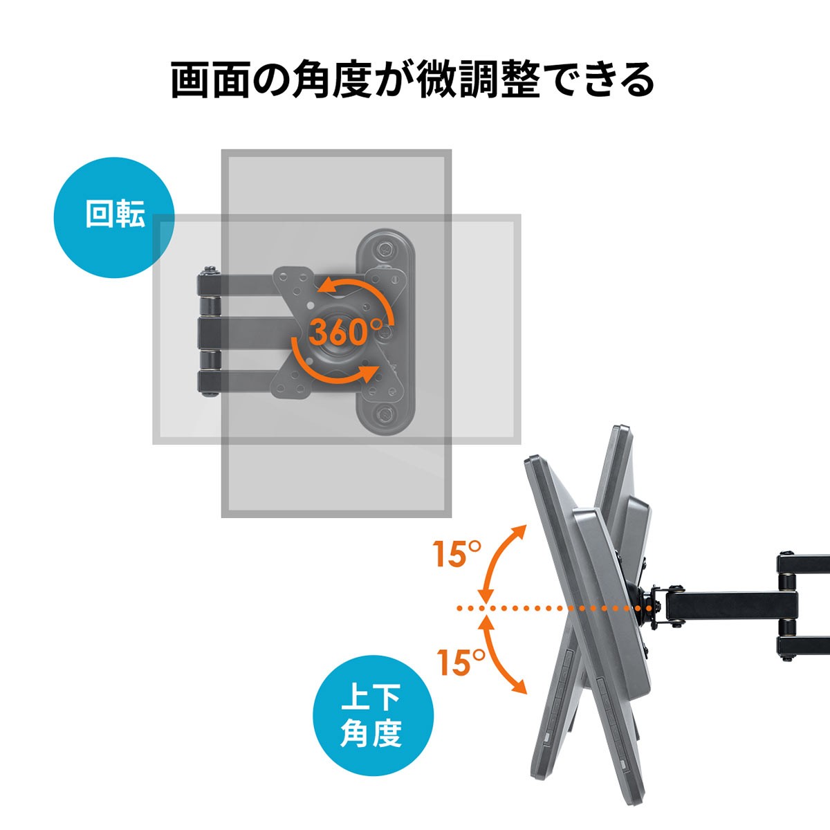 モニターアーム 壁掛け 壁面 金具 液晶 モニター ディスプレイ テレビ TV アーム 3関節 壁付 省スペース 34インチ 34型 設置 1画面  耐荷重15kg 100-LA059 : 100-la059 : サンワダイレクト - 通販 - Yahoo!ショッピング