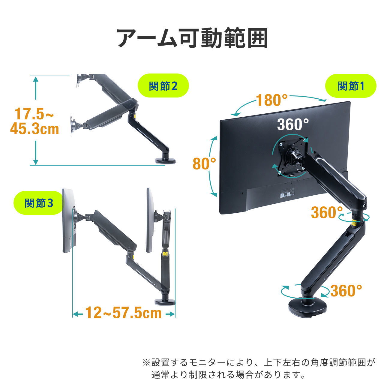 モニターアーム ディスプレイアーム バネ式 耐荷重2〜9kg LED搭載