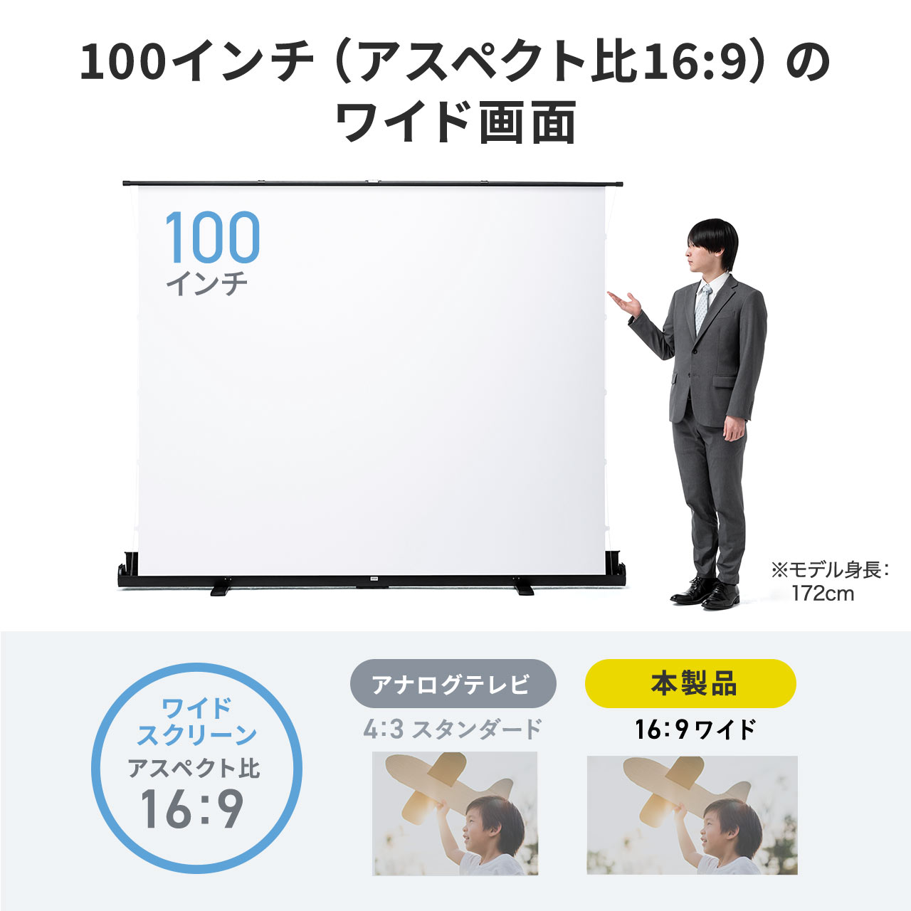 SANWA SUPPLY プロジェクタースクリーン 100インチ 16:9 16対9