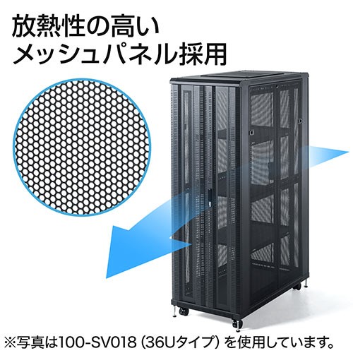 サーバーラック 19インチ 中型 24U 奥行110cm メッシュパネル 棚板×2枚 スライド棚×1枚付き 観音開き扉 100-SV017｜sanwadirect｜04