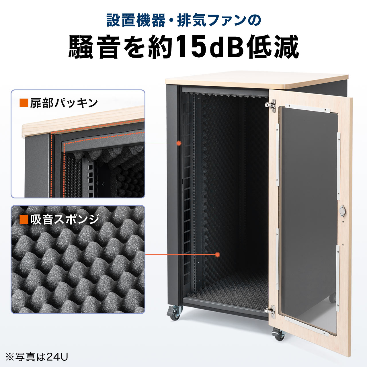 防音ラック 騒音低減ラック 19インチ 24U 中型 AVシステム 音響機器 奥行78.2cm 高さ126cm サンワサプライ製 100-SV036の画像