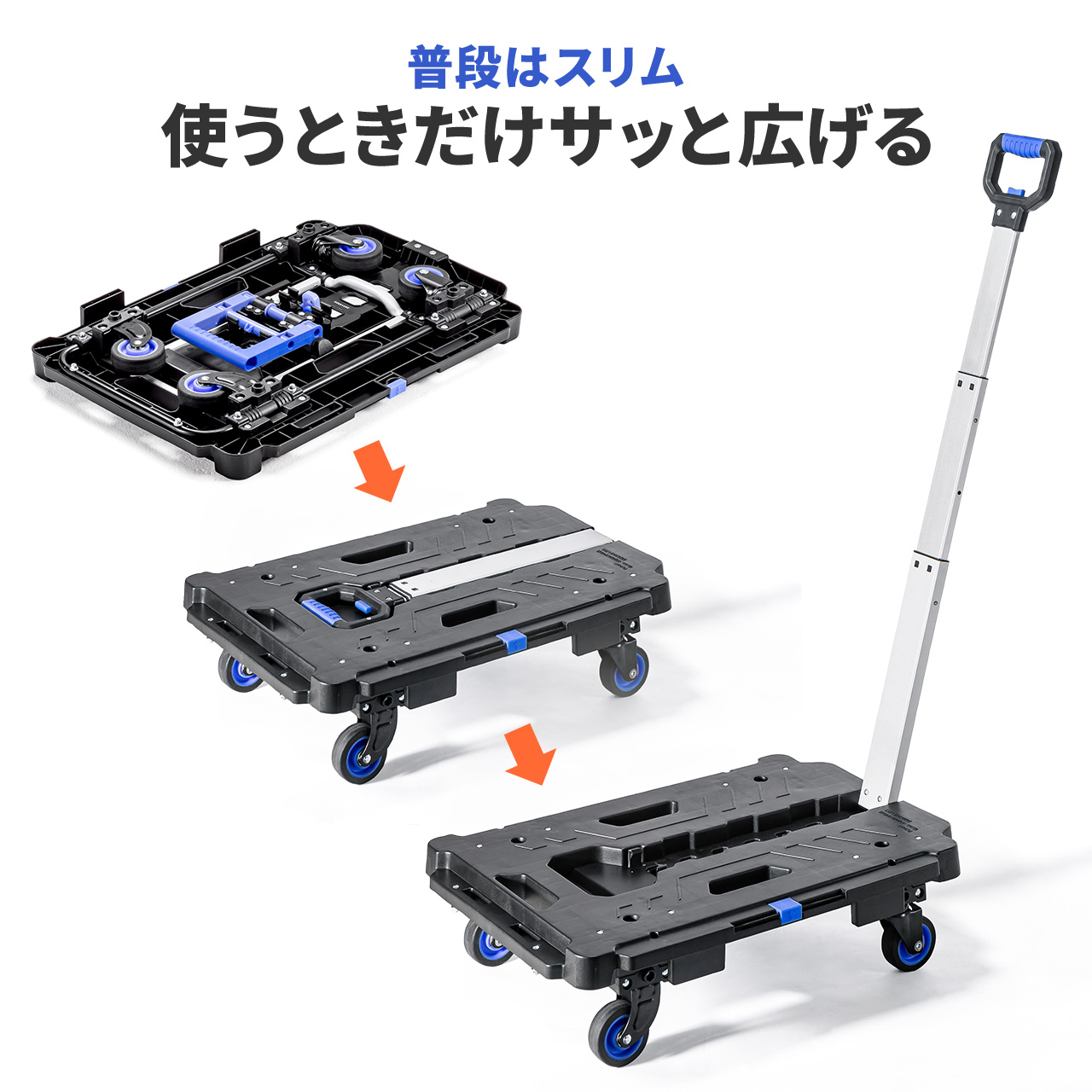 SANWA SUPPLY 台車 折りたたみ式 ハンドル付き キャスター付き 4