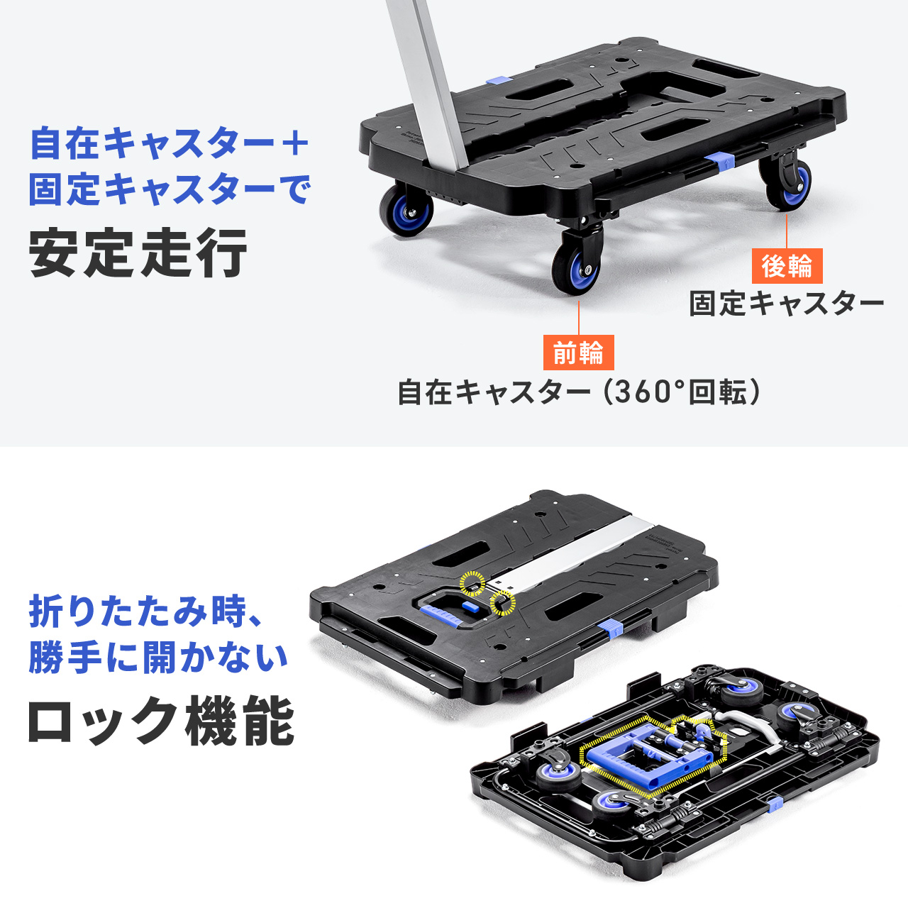 台車 折りたたみ式 ハンドル付き キャスター付き 4輪 タイヤ 車輪 軽量 コンパクト 簡単収納 キャリーカート 平台車 手押し台車 運搬  耐荷重137kg 100-TRL001HBK : 100-trl001hbk : サンワダイレクト - 通販 - Yahoo!ショッピング