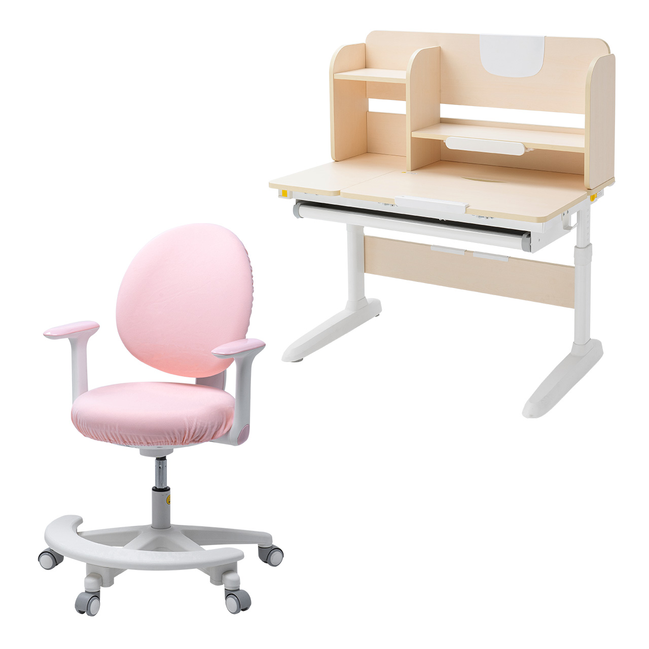 新品!　高級学習机＋学習椅子セット 学習机&椅子セット 引き出し付き 角度・高さ調整 100-DESKN016W【イス