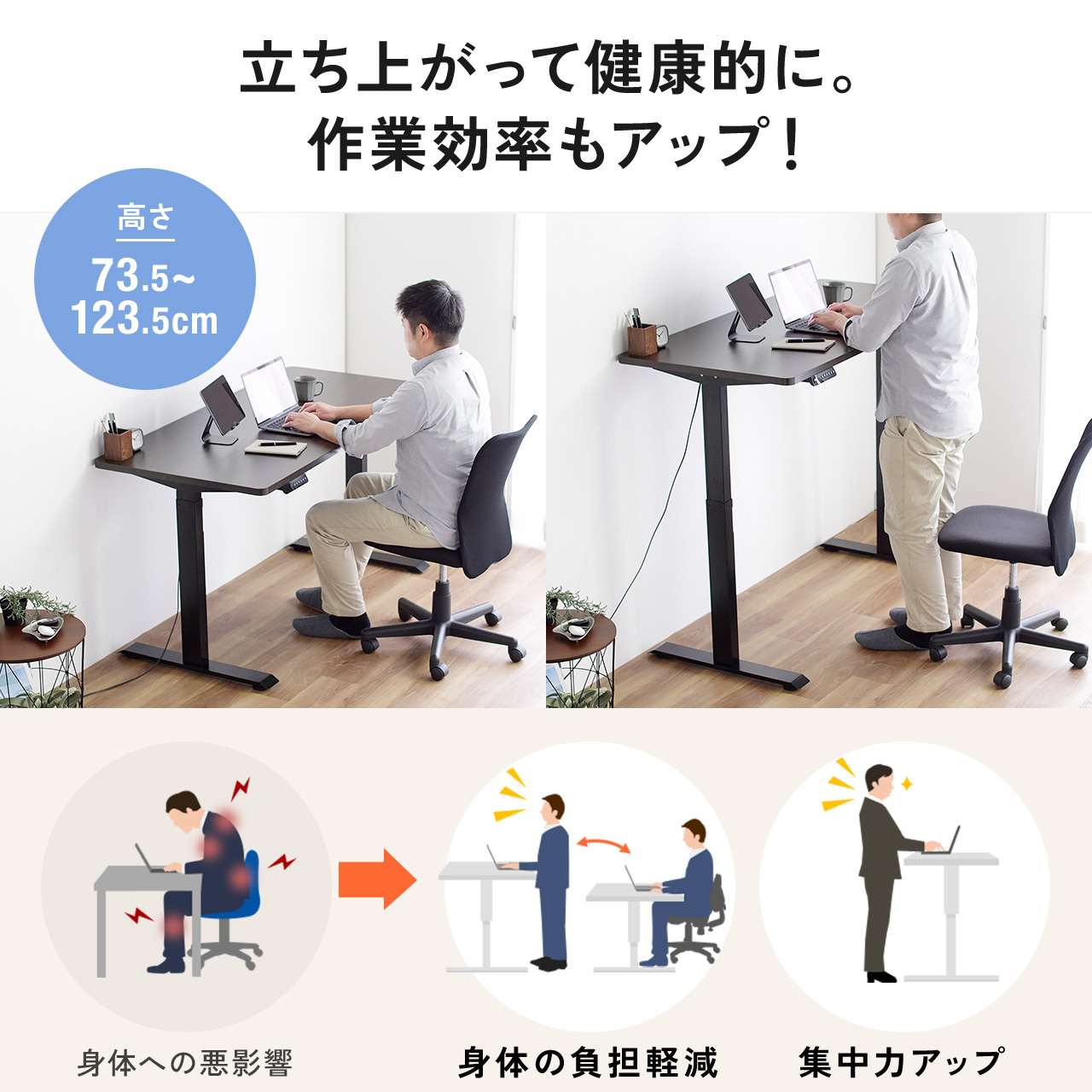 スタンディングデスク 電動昇降デスク 昇降机 昇降式 幅140cm 奥行70cm