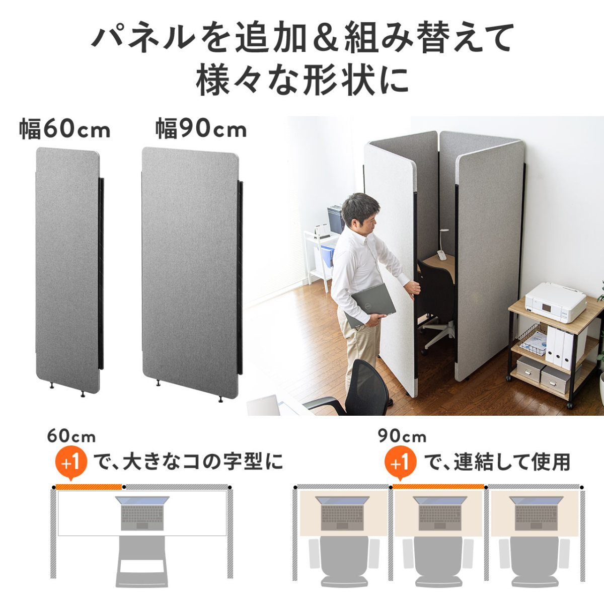 集中ブース ワークブース 吸音パネル フェルト 個人ブース ボックス型 オフィス グレー 102-SPT2728SET1