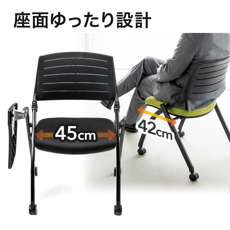 パイプ椅子 テーブル付き メモ台付き 折りたたみ椅子 会議椅子 ミーティングチェア ワークチェア スタッキング メッシュ 低反発 2脚セット 150-SNC123MA2｜sanwadirect｜15