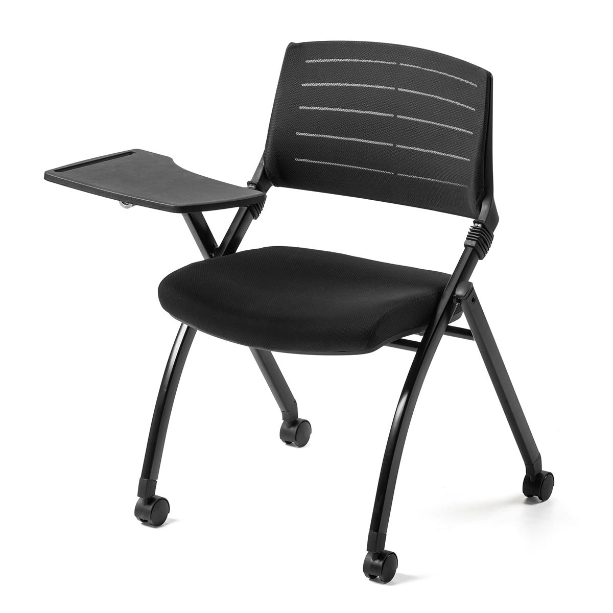 パイプ椅子 テーブル付き メモ台付き 折りたたみ椅子 会議椅子 ミーティングチェア ワークチェア キャスター付 スタッキング メッシュ 低反発  2脚セット