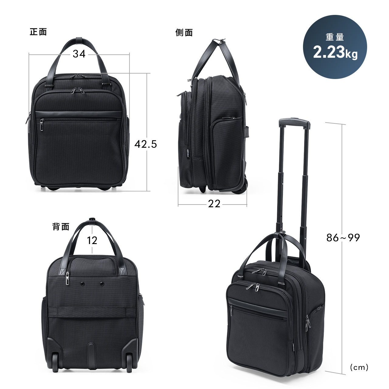 キャリーバッグ 機内持ち込み ビジネス キャリケース 大容量 2輪 キャスター 縦長 PC対応 小型 ビジネスバッグ バック 出張 旅行 ソフトキャリー 200-BAGCR016BK | SANWA SUPPLY | 16