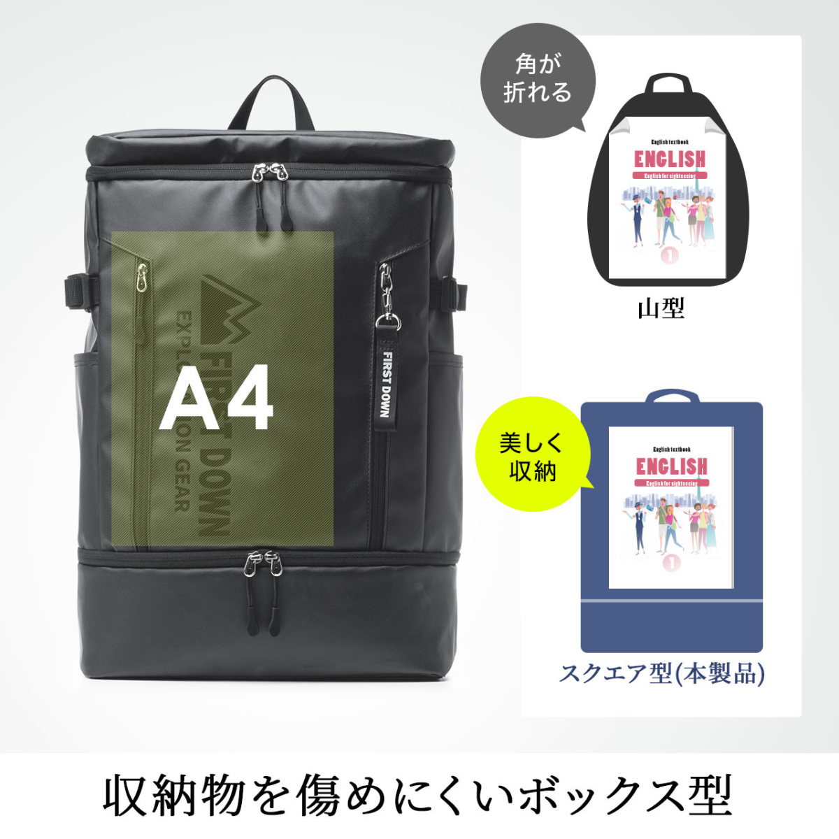 リュック メンズ 大容量 リュックサック 2層式 簡易防水 撥水 バックパック 通勤 通学 スクエアリュック ファーストダウン ビジネス バッグ 200-BAGFT5BK | SANWA SUPPLY | 06