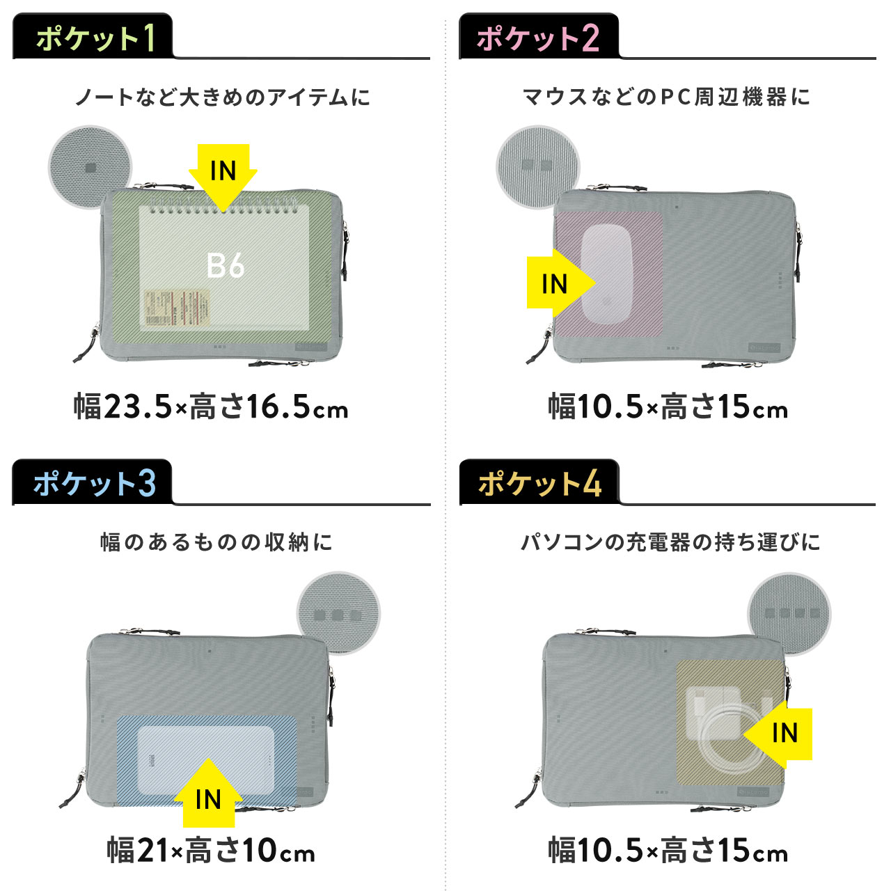 ガジェットポーチ 薄型 トラベルポーチ バッグインバッグ B5 トラベルバッグ おしゃれ モバイルバッテリー 充電器 収納 旅行 整理 インナーケース 200-BAGIN030｜sanwadirect｜09