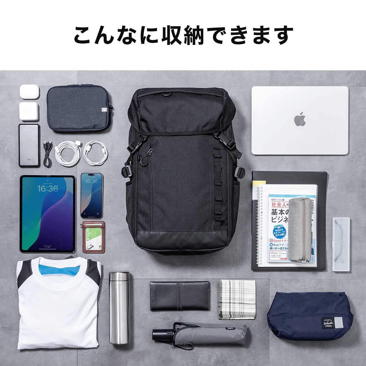 リュック メンズ 大容量 リュックサック 通学 通勤 フラップ付き PC収納 カジュアル ビジネス バックパック A4収納 24L バッグ ブラック 黒 200-BAGLN1BK | SANWA SUPPLY | 03