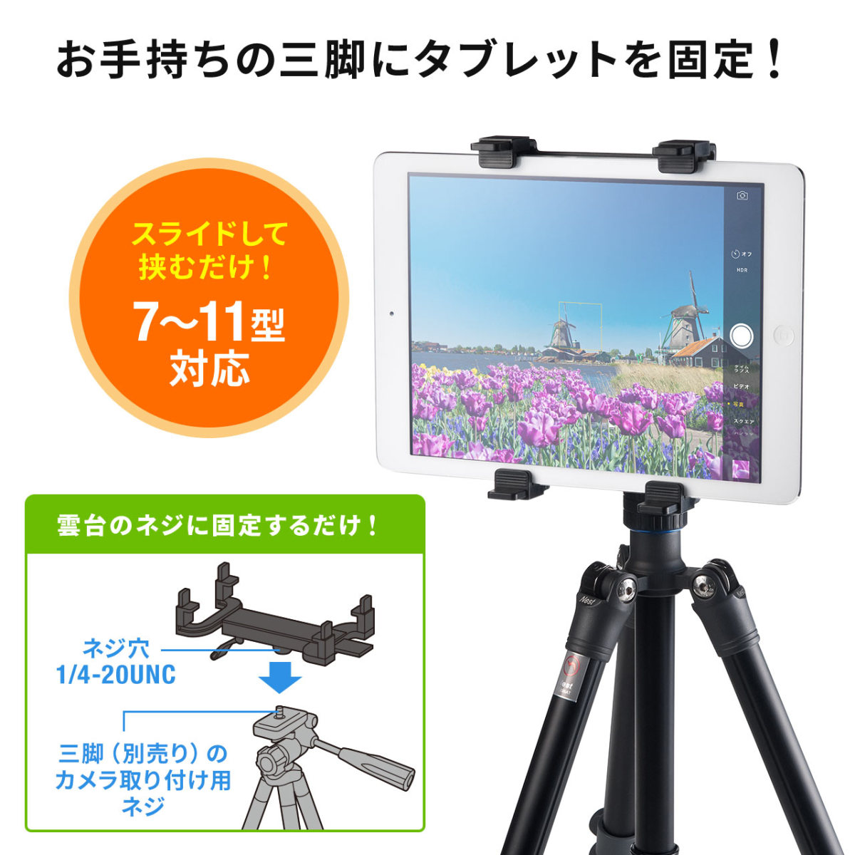 タブレットホルダー model:P1| ホルダー 三脚ホルダー iPadホルダー 撮影　動画 軽量 タブレット 三脚 アイパッド code:06670