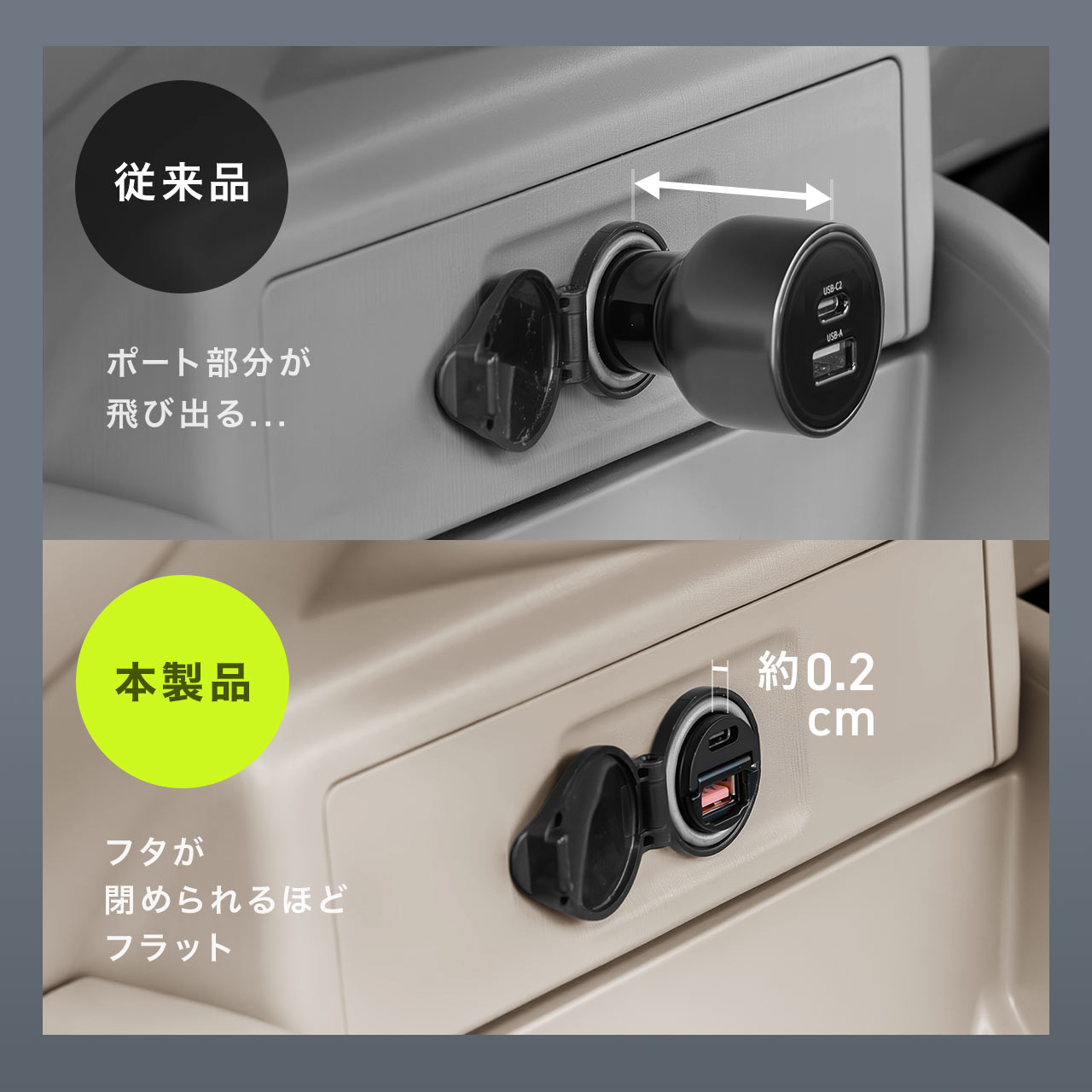 USB Type-C Type-A 2ポート 車載充電器 超小型 薄型 急速 高速 シガーソケット iPhone iPad スマホ PD65W PD36W コンパクト 12V 24V 車 200-CAR124AC | SANWA SUPPLY | 03