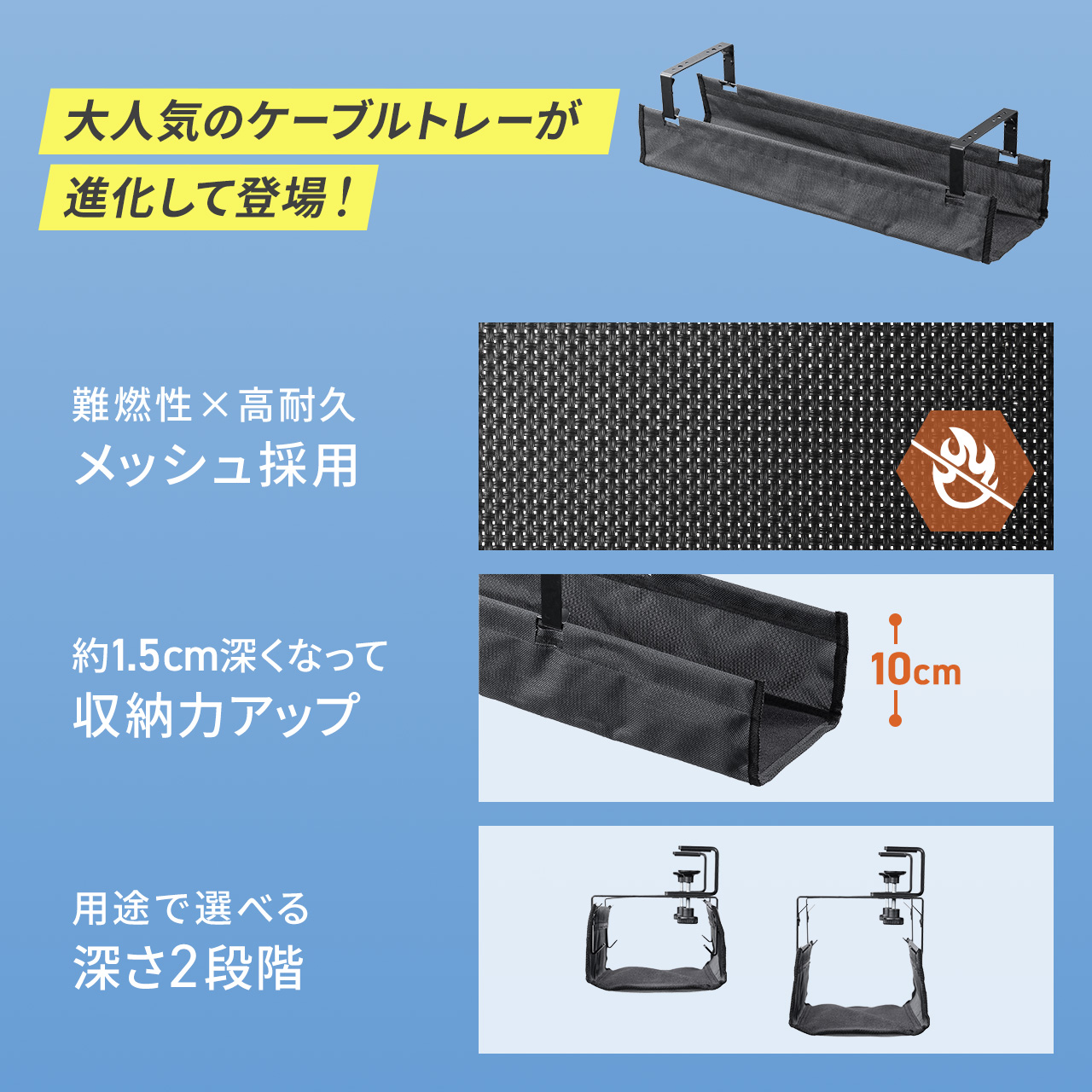 ケーブルトレー デスク下 配線トレー クランプ...の詳細画像1