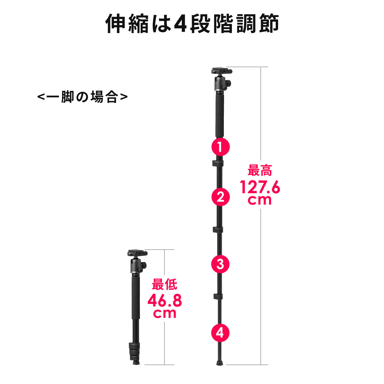 三脚 カメラ 一眼レフ 一脚 自由雲台 ボール雲台 兼用 高さ4段階 伸縮 最大155cm 俯瞰撮影対応 写真撮影 デジカメ ビデオカメラ 200-DGCAM034｜sanwadirect｜09