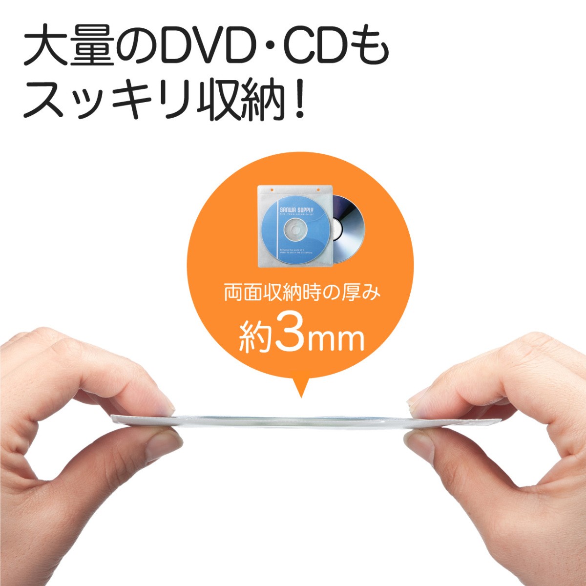 不織布ケース DVDケース CDケース 500枚セット 両面タイプ 2枚収納 スリム 薄型 ホワイト リング穴付き DVD CD メディアケース 大容量 保管 200-FCD007WH-5