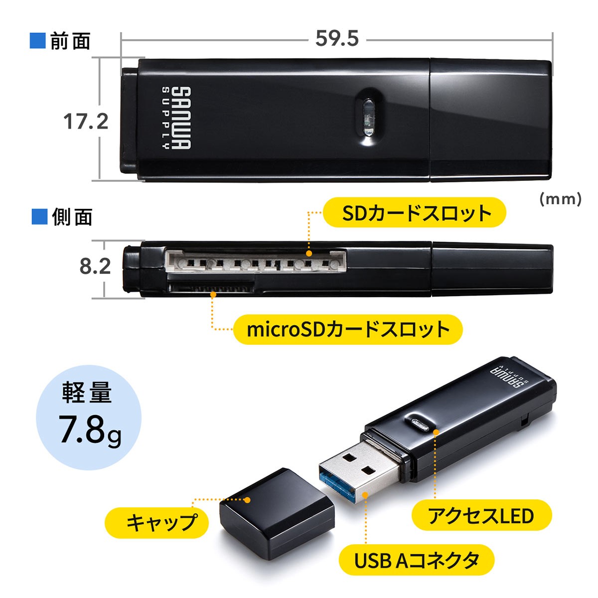 カードリーダー SDカード microSDカード リーダー USB3.1 Gen1 コンパクト :400-ADR317BK:サンワダイレクト - 通販  - Yahoo!ショッピング