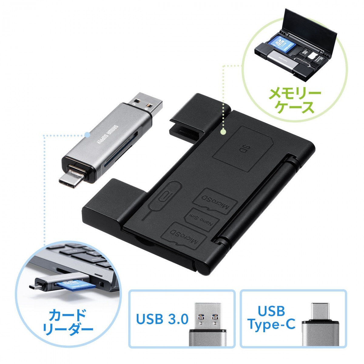 SD microSD カードリーダー USB3.1 Type-C スマホ タブレット MacBook