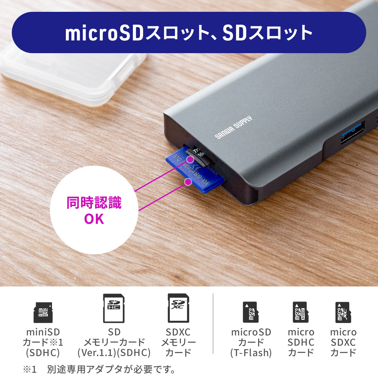ドッキングステーション USB Type-C PD100W USB A HDMI 4K/30Hz SD microSD カードリーダー ポート 拡張 増設 追加 7ポート USB-C ドッキングハブ 400-ADR331｜sanwadirect｜06