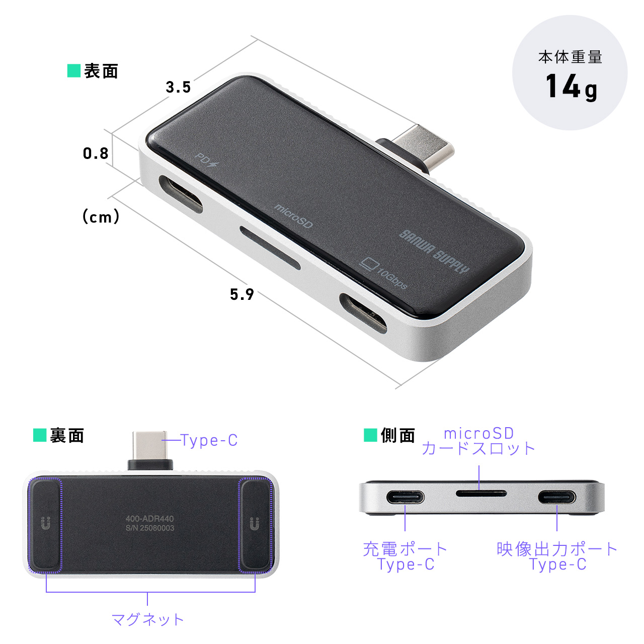 SANWA SUPPLY（サンワサプライ） USBハブ Type-C 3in1 映像出力