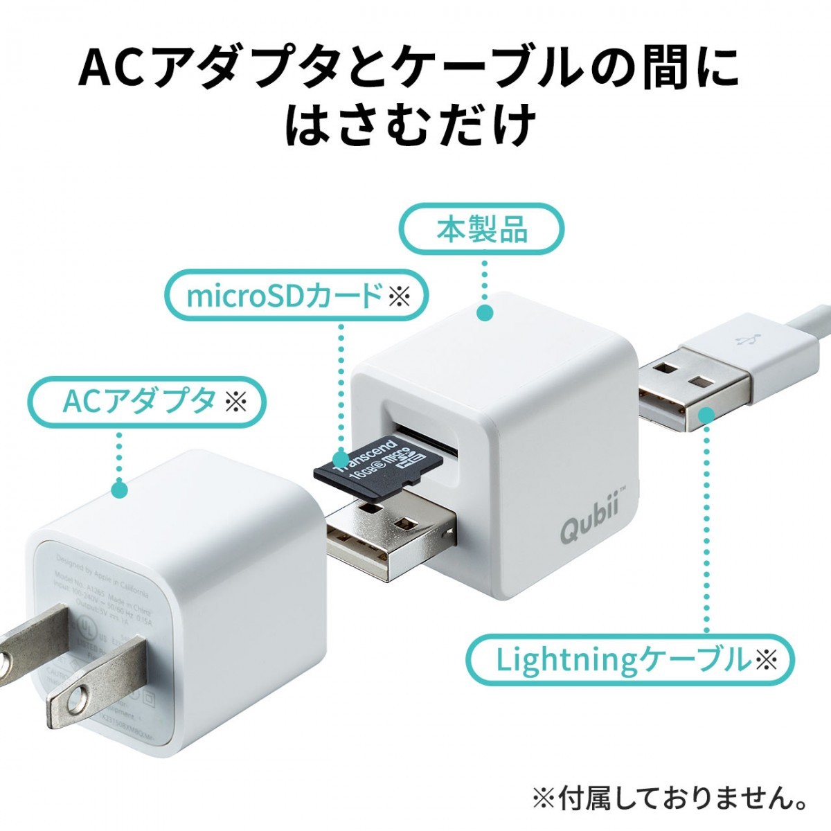 qubii iPhoneバックアップ iPadバックアップ iPhoneカードリーダー 自動 microSD 充電 カードリーダ ライタ qubii データ保存 400-ADRIP010W