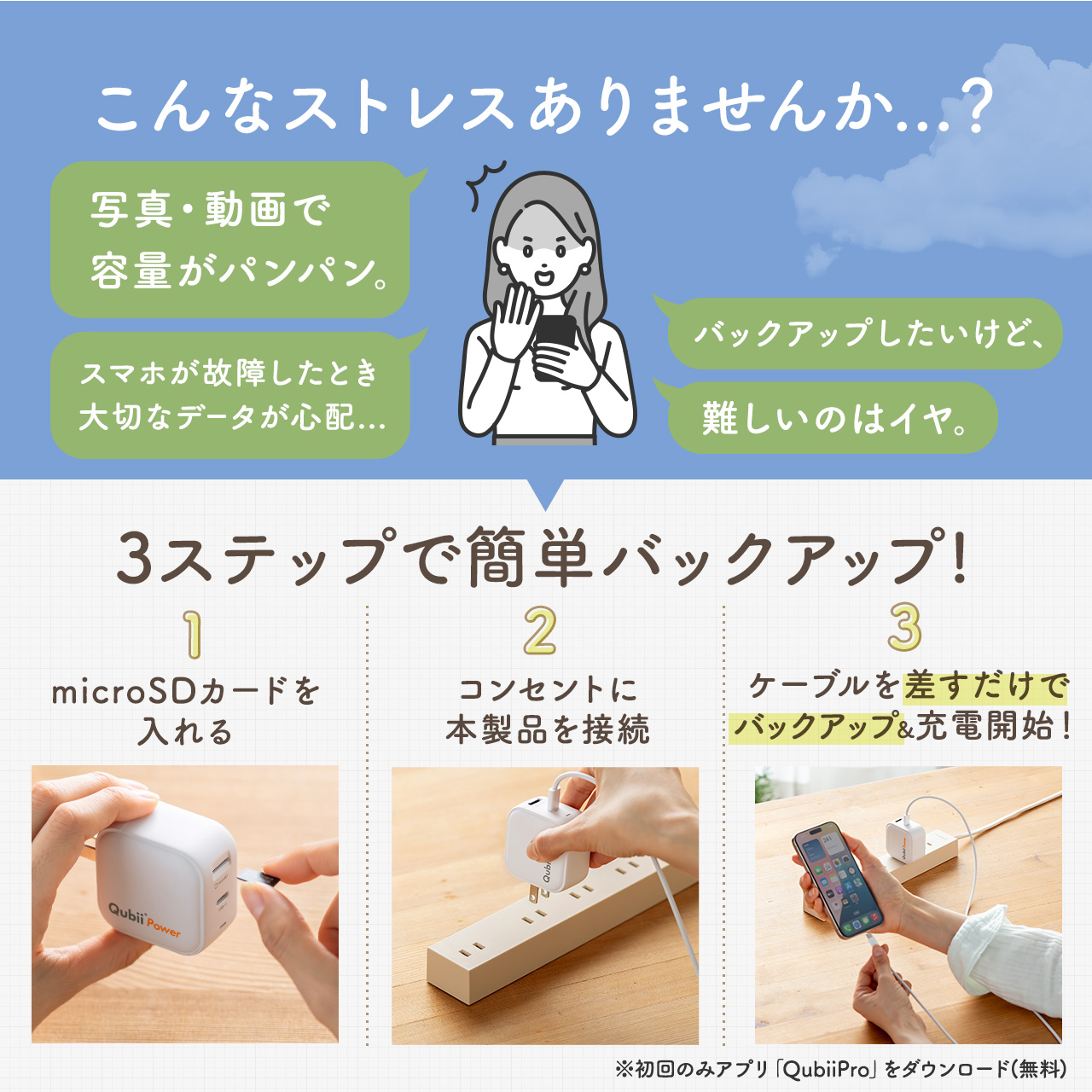 iPhone バックアップ 自動 Qubii Power 充電器 Type-C Android カードリーダー microSD iPad iOS スマホ USB-C 簡単接続 動画 写真 データ保存 400-ADRIP015 関連画像2