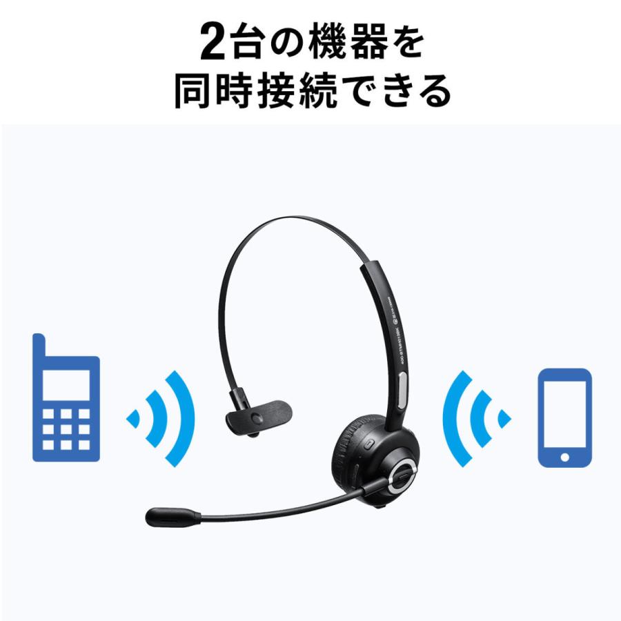 ヘッドセット Bluetooth ワイヤレス ヘッドホン マイク付き 電話対応 業務用 コールセンター用 インカム スマホ 片耳 ヘッドセット 400-BTMH013BK｜sanwadirect｜13