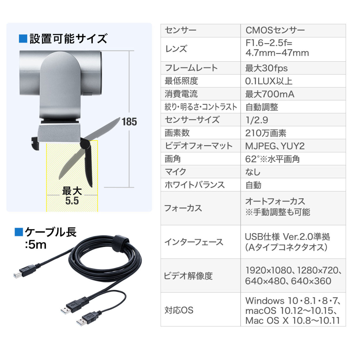 WEBカメラ 広角 10倍ズーム機能 高画質 WEB会議向け パン チルト対応