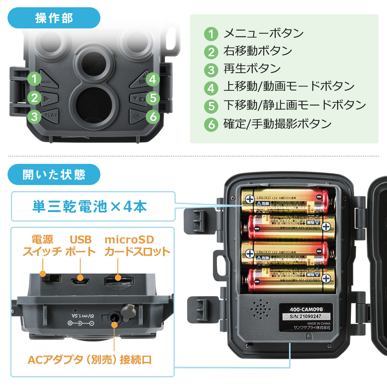 防犯カメラ 屋外 家庭用 電源不要 小型 トレイルカメラ 人感センサー