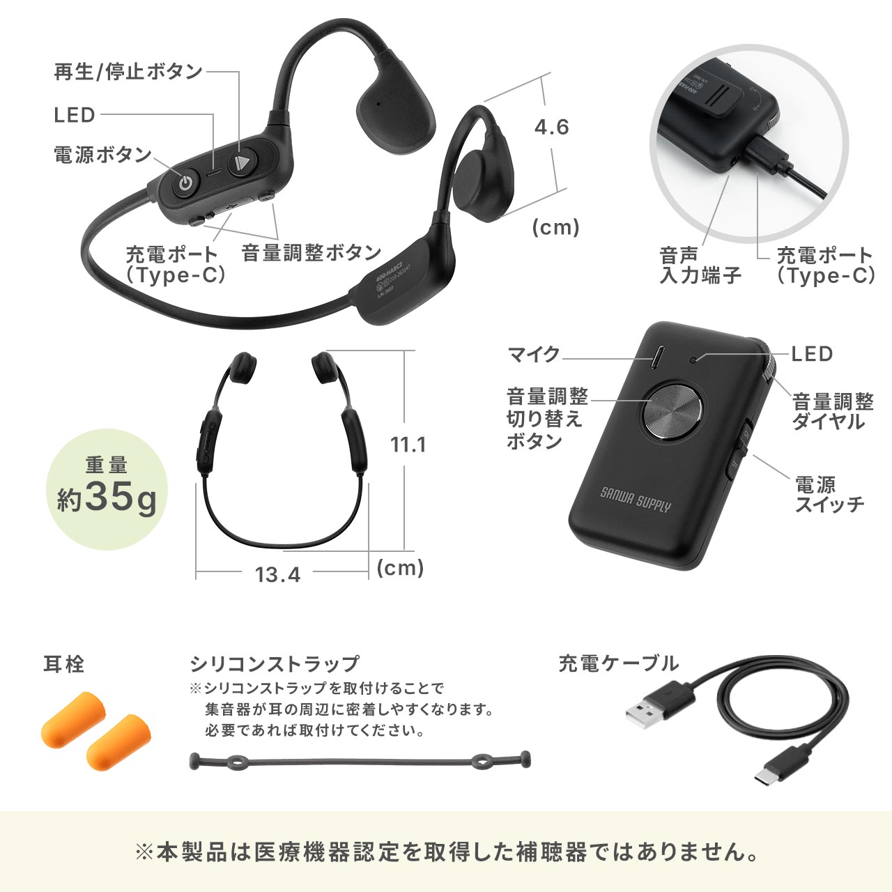 SANWA SUPPLY（サンワサプライ） 集音器 骨伝導 リモートマイク付き 両