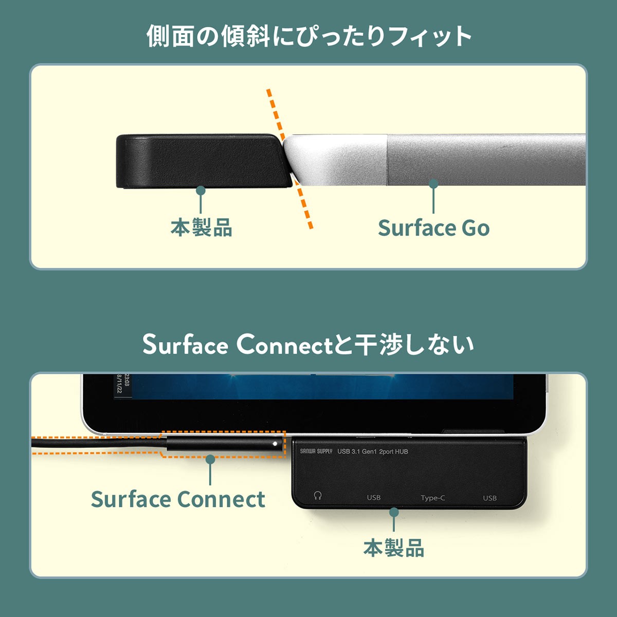 Surface Go 専用 Go3 USBハブ 増設 USB3.1 Gen1 USB3.0 ハブ サーフェス ゴー専用 Type-C USB-A 3.5mm 4極ミニジャック バスパワー 400-HUB072BK｜sanwadirect｜04