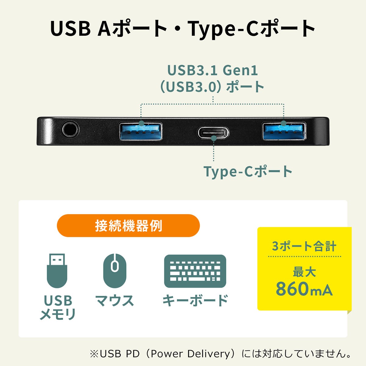 Surface Go 専用 Go3 USBハブ 増設 USB3.1 Gen1 USB3.0 ハブ サーフェス ゴー専用 Type-C USB-A 3.5mm 4極ミニジャック バスパワー 400-HUB072BK｜sanwadirect｜09