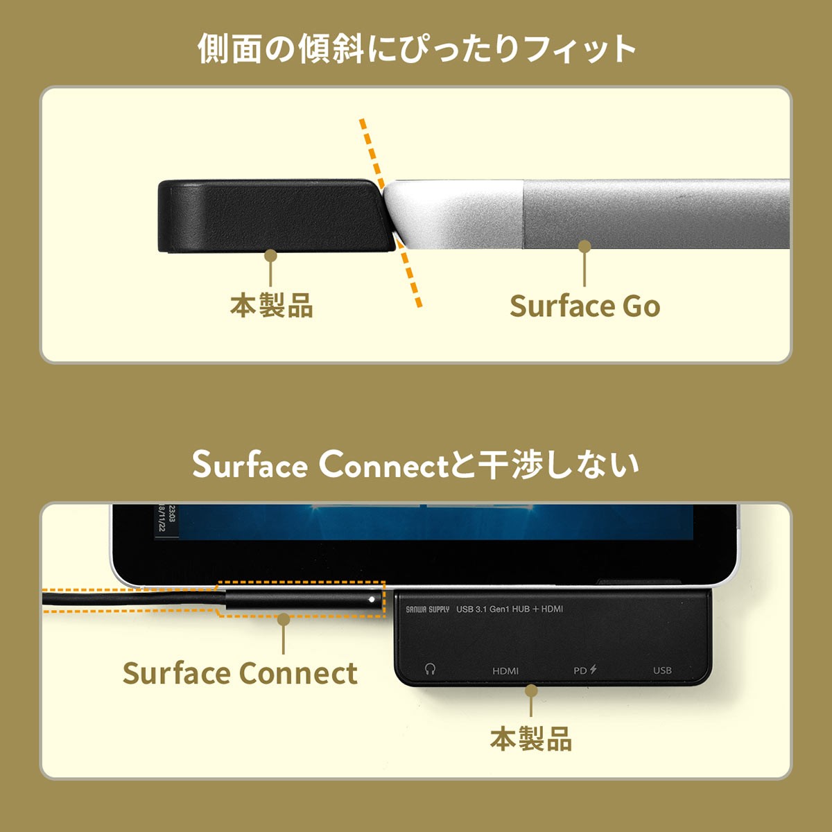 Surface Go 専用 Go3 USBハブ HDMI 増設 USB3.1 Gen1 USB3.0 ハブ サーフェス ゴー専用 Type-C USB-A 3.5mm 4極ミニジャック バスパワー 400-HUB073BK｜sanwadirect｜05