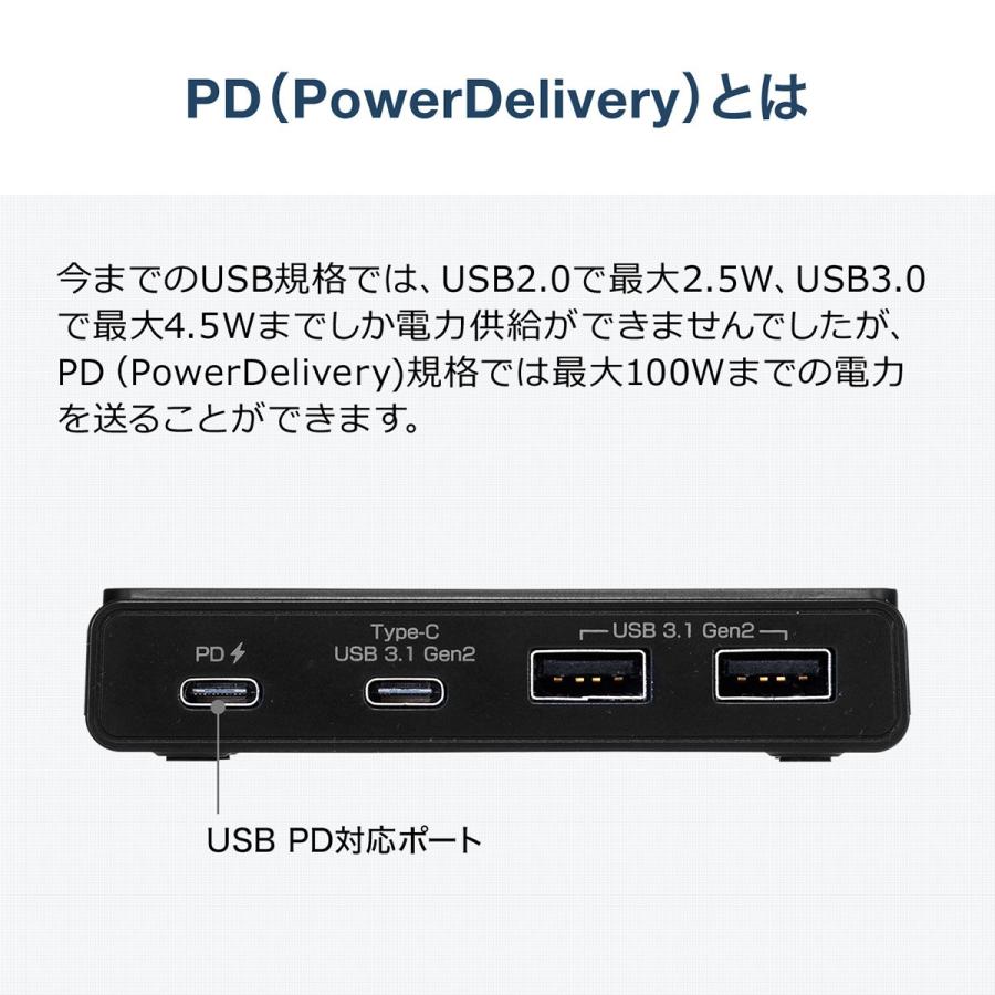 USBハブ Type-C USB-C タイプC ハブ USB3.1 Gen2/Gen1 USB PD 4ポート バスパワー セルフパワー 電源付き コンセント付き iPad Pro MacBook 400-HUB075BK｜sanwadirect｜04