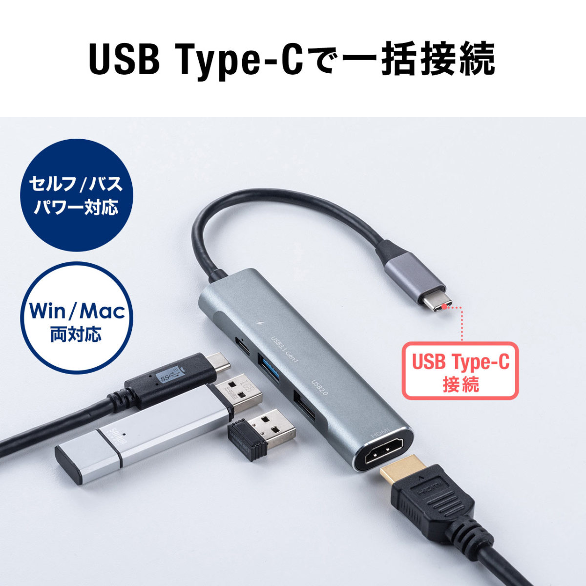 USB ハブ Type-C HDMI出力 4K USB-C タイプC PD充電 60W対応 4K/30Hz対応 MacBook iPad Pro Nintendo Switch 任天堂 スイッチ 対応 400-HUB086｜sanwadirect｜07