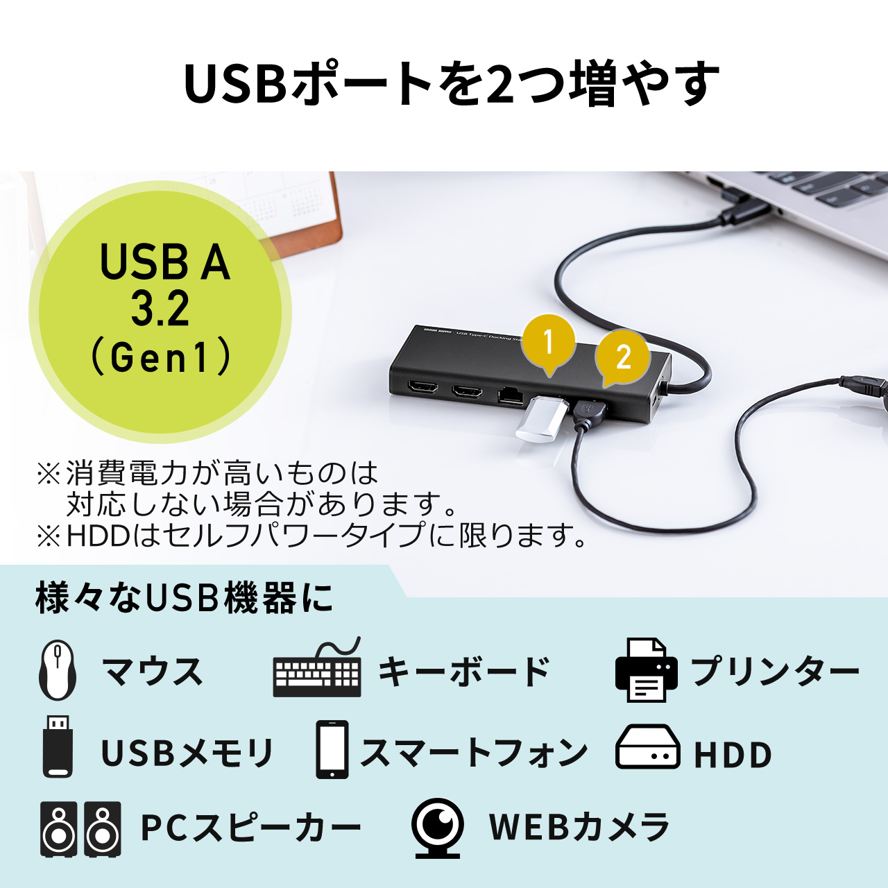 ドッキングステーション USB Type-C ハブ ドッキングハブ 2画面出力 