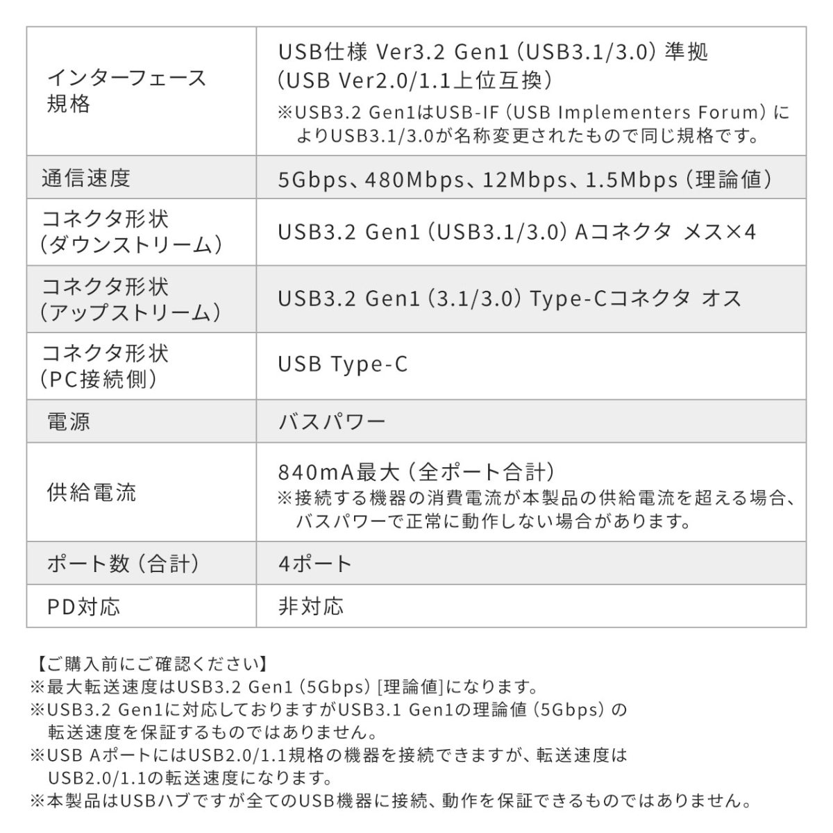 USB Type-Cハブ 4ポート バスパワー USB3.1 Gen1 スリム 軽量 15cm ケーブル MacBook iPad Pro Surface GO ChromeBook テレワーク 在宅勤務 400-HUBC1BK