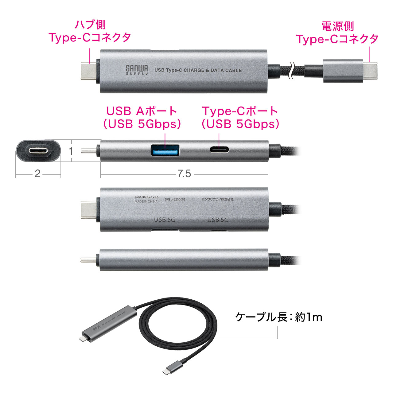 SANWA SUPPLY（サンワサプライ） USB Type-C タイプC ケーブル 1m USB