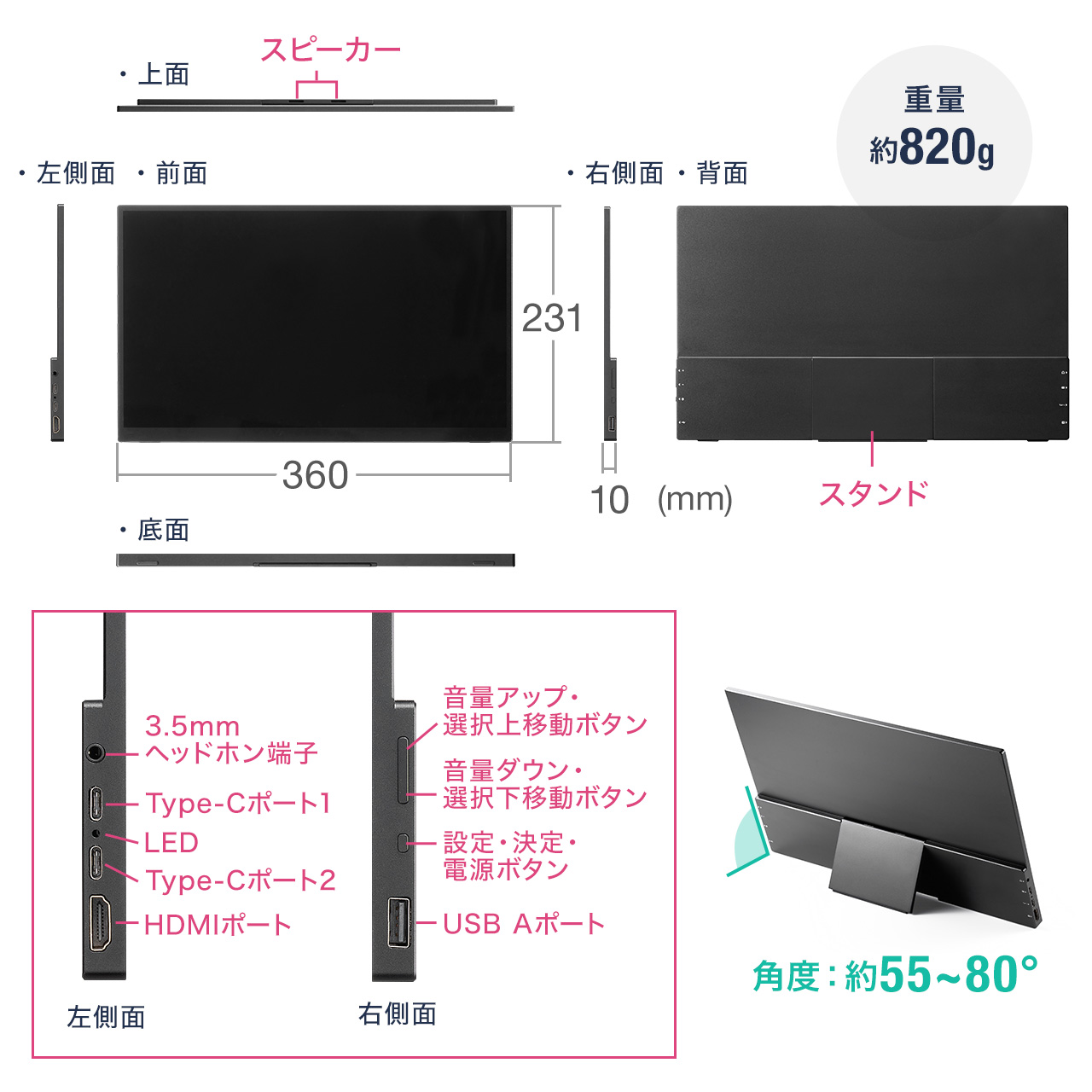 モバイルモニター 16.1インチ 1920x1080FHD タッチパネル スタンドカバー付き type-c接続 HDMI フルHD Nintendo Switch スイッチ対応 Fire Stick対応 400-LCD003