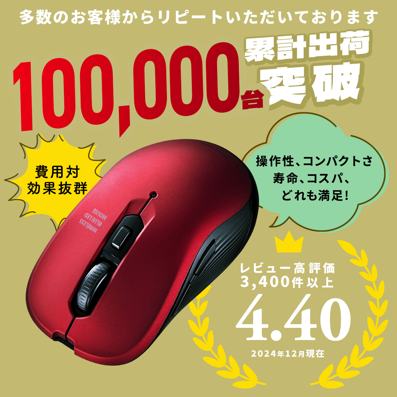 【ランキング1位常連】マウス ワイヤレスマウス 無線 5ボタン ブルーLEDセンサー 戻る進む カウント切り替え 左右対称 コスパ最強 静音 ボタン 400-MA097 関連画像1