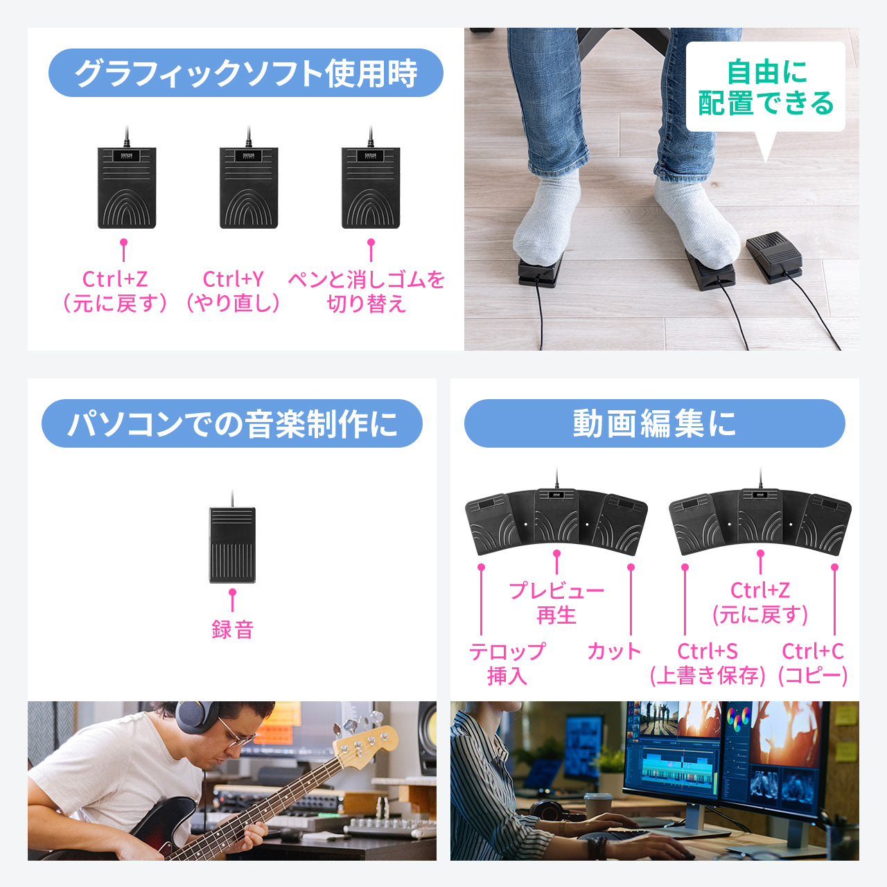 フットペダル フットスイッチ USB有線接続 奥押し カスタム可能 マクロ プログラマブル 足踏み ショートカット割り当て ゲーミング キーボード  400-MA212BK : 400-ma212bk : サンワダイレクト - 通販 - Yahoo!ショッピング